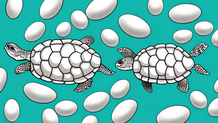 A turtle surrounded by a cluster of eggs